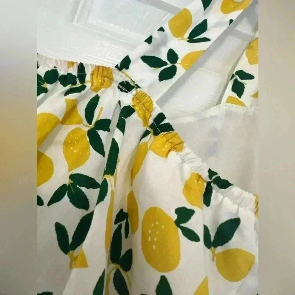 Lush Off White Lemon Print Ruffle Tiered Mini Dress Sz Small - Picture 11 of 16